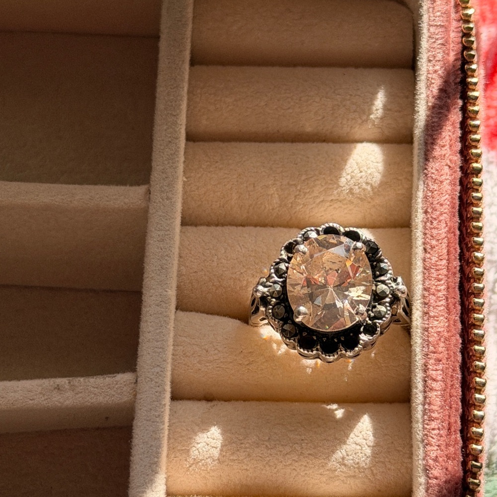 Sparkling Clear Crystal Halo Ring with Black Accents